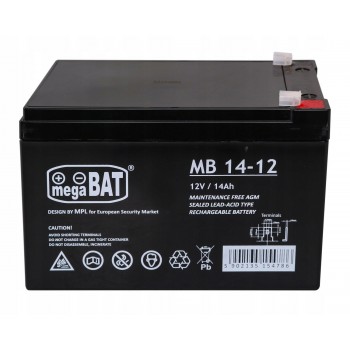 AGM „MegaBat“ 14-12 akumuliatorius, 12 V, 14 Ah, skirtas signalizacijai, UPS, kasos aparatams ir stebėjimo sistemoms
