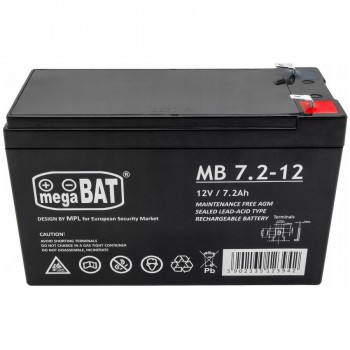 AGM „MegaBat 7.2-12“ akumuliatorius, 12 V, 7,2 Ah, skirtas signalizacijai, UPS, kasos aparatams ir stebėjimo sistemoms