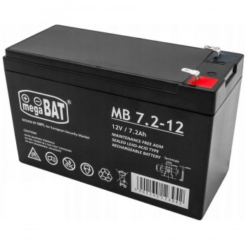 AGM „MegaBat 7.2-12“ akumuliatorius, 12 V, 7,2 Ah, skirtas signalizacijai, UPS, kasos aparatams ir stebėjimo sistemoms