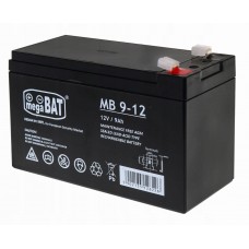 AGM „MegaBat 9-12“ 12 V 9 Ah akumuliatorius, skirtas signalizacijai, UPS, kasos aparatams ir stebėjimo sistemoms