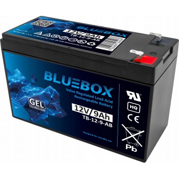 GEL VRLA „Bluebox 9-12“ 12 V 9 Ah gelinis akumuliatorius, skirtas signalizacijos sistemoms, stebėjimo sistemoms, valdikliams ir UPS