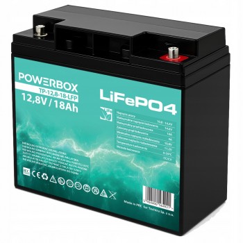 „LifePO4 Powerbox 18-12.8“ akumuliatorius, 12,8 V, 18 Ah, skirtas UPS, kemperiams, jachtoms, valtims, motoroleriams, keturračiams