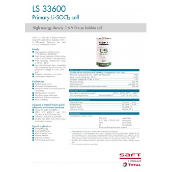 Ličio baterija SAFT LS33600CNR LiSOCl2 3,6 V 17000 mAh SL-780, SL-2780, TL-5930, ER34615S, XL-205L, SB-D02