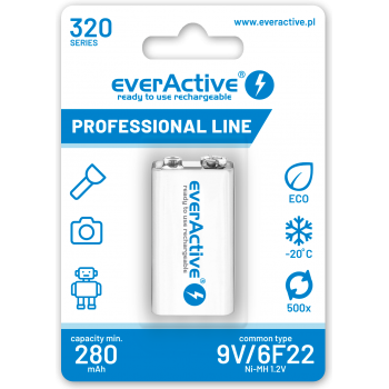 Baterija everActive 6F22, HR6FA, HR9F, 6AM6, K9V, PP3 9V 320mAh NiMH