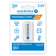 Baterija EverActive RCR123A / 16340 žibintuvėliams 3V / 700mAh / Li-Ion (pakraunami USB)