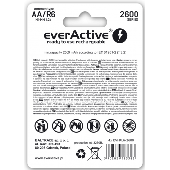 Baterijos everActive AA/R06 1,2V / 2500mAh / NiMh (pakraunami) 4 vnt.