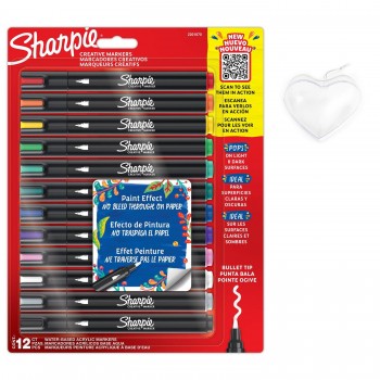 Sharpie 12 spalvų akrilinių žymeklių rinkinys su širdele, skirtas spalvinti