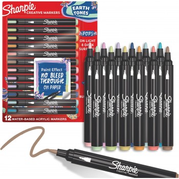 Sharpie akrilinių žymeklių rinkinys 12 vienetų Earth Colours su dažų maišeliu