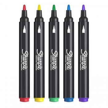 Sharpie kūrybinių akrilinių žymeklių rinkinys, 5 spalvos, su spalvotu žaisliuku