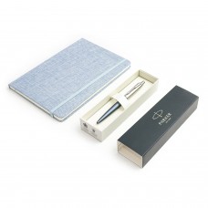 Parker Jotter XL Primrose Matte Blue rašiklis su mėlynu A5 užrašų sąsiuviniu