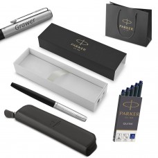 „Parker Jotter Originals Black“ plunksnakotis su graviravimu + dėklas ir rašalo kasetės / Dovanėlė moksleiviui ar studentui