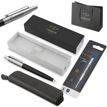 „Parker Jotter Originals Black“ tušinukas su rašiklių dėklu + įdėklas maišelyje / Dovanėlė mokytojui su graviravimu