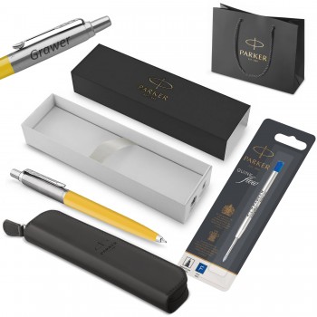 „Parker Jotter Originals“ tušinukas, geltonas + dėklas su įdėklu / Dovanėlė moksleiviui ar studentui su graviravimu