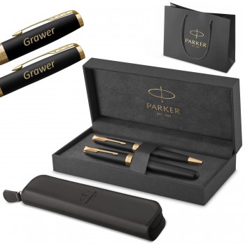 Parker Sonnet Black GT plunksnakotis ir tušinukas su graviūra / dėklas ir maišelis Dovanų rinkinys